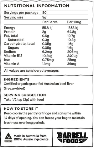 Organic Beef Liver Powder - 150G Bag